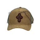 Boné Trucker Terço e a Cruz - Cor Bege  Logo Marrom