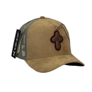 Boné Trucker Terço e a Cruz - Cor Bege  Logo Marrom