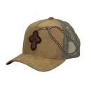 Boné Trucker Terço e a Cruz - Cor Bege  Logo Marrom