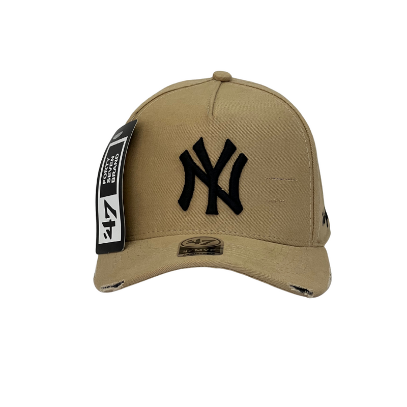 Boné Destroyed New York Yankees - Cor Marrom  Logo Preto