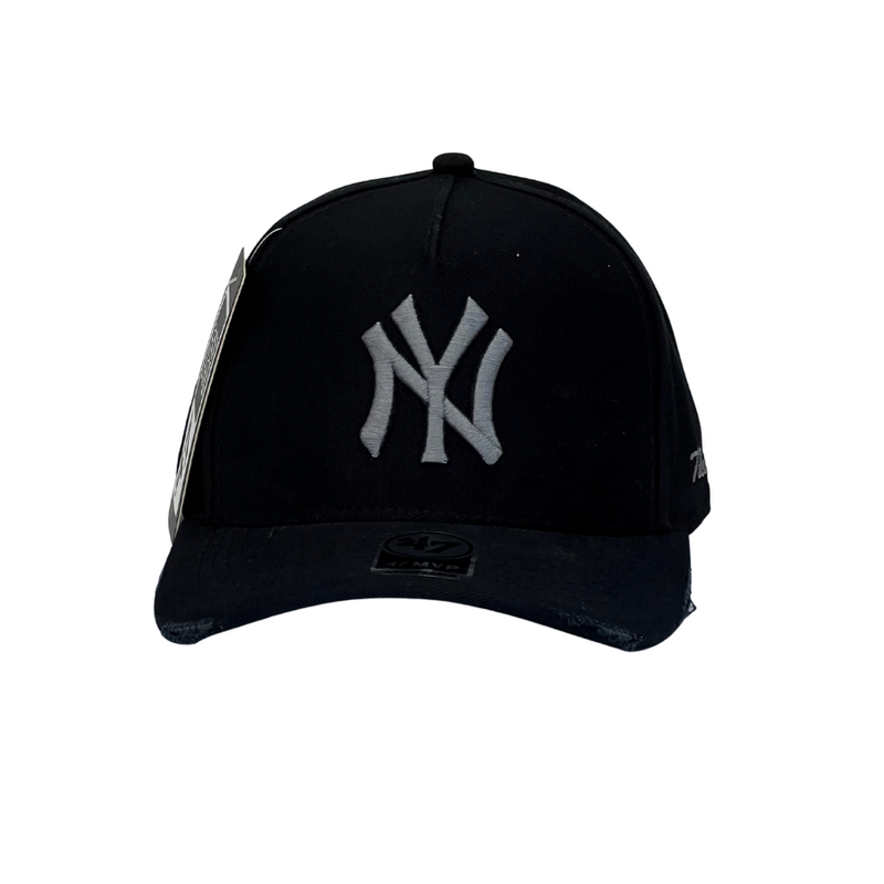 Boné Destroyed New York Yankees - Cor Preto  Logo Cinza