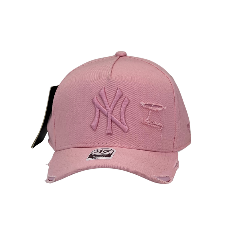Boné Destroyed New York Yankees - Cor Rosa  Logo Rosa