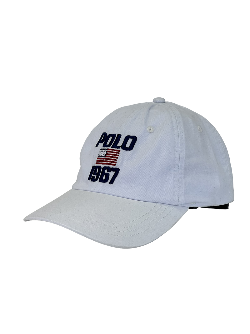 Boné Casual Polo Wear 1967 EUA - Cor bRANCO Logo aZUL