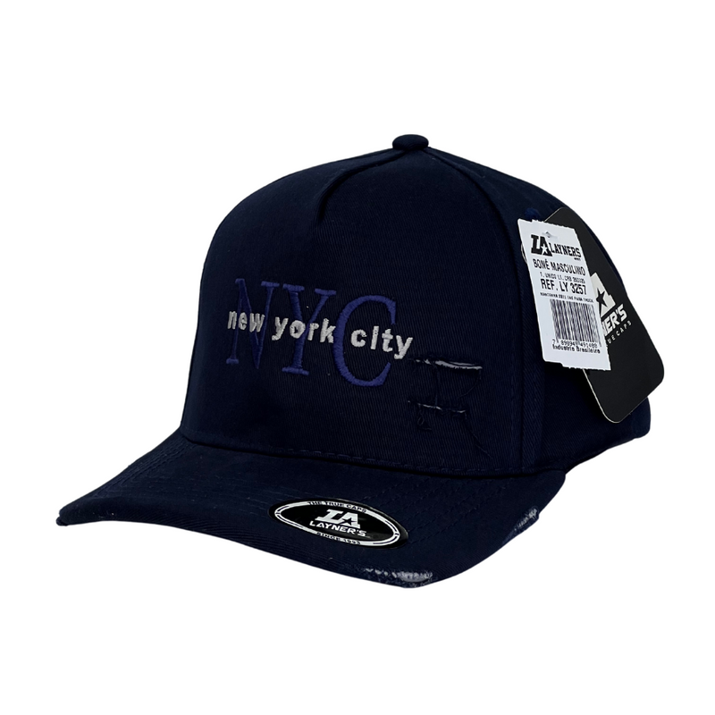 Boné Destroyed New York City - Cor Azul Escuro  Logo Original