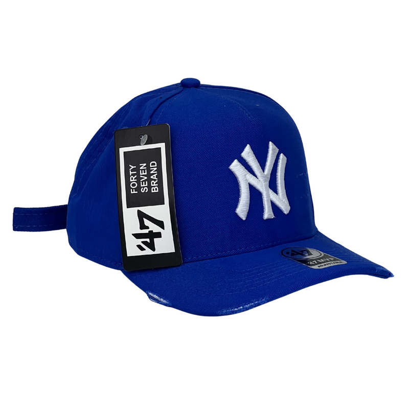 Boné Destroyed New York Yankees - Cor Azul  Logo Branco