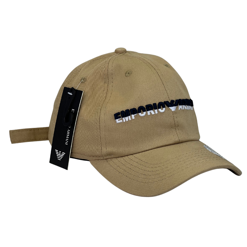Boné Casual Emporio Armani GRIFE - Cor Bege  Logo Preto e Branco