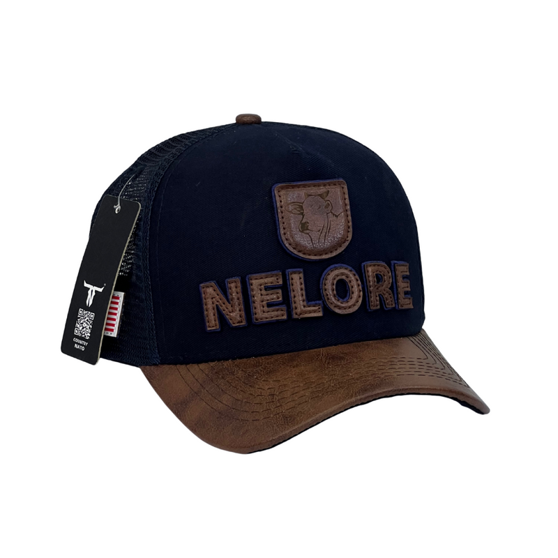 Boné Trucker Agro NELORE - Cor Preto  Logo Marrom