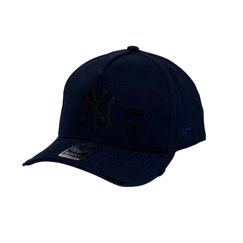 Boné Destroyed New York Yankees Texturizado - Cor Azul Escuro  Logo Preto