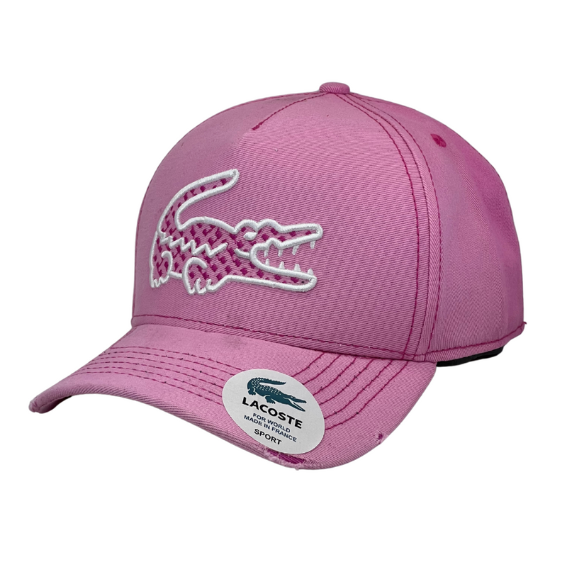 Boné Destroyed Lacoste Big Lacoste   - Cor Rosa  Logo Branco